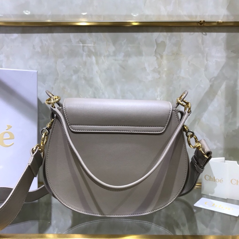 Chloe Big Tess Shoulder Bag In Motty Grey Shiny Calfskin Leather